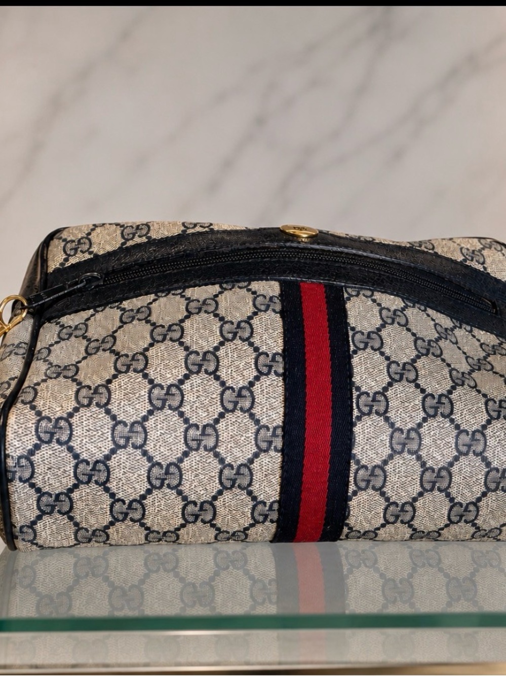 Authentic Gucci Vintage GG Canvas Crossbody with Navy & Red Web Stripe Tassel - Picture 4 of 13